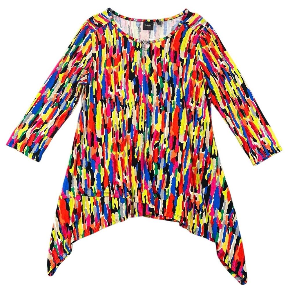 NWT Rafaella Studio Abstract Multicolor Sharkbite Hem Tunic Top Women’s L